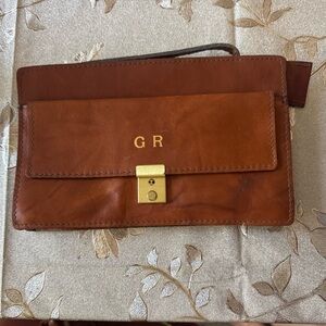Vintage Reem Brown Leather Clutch | Secure Clasp with Key and Straps